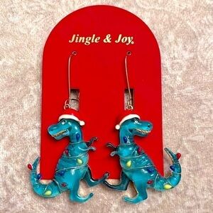 Brand New Jingle & Joy Dinosaur T-Rex Santa Christmas Lights Drop Earrings
